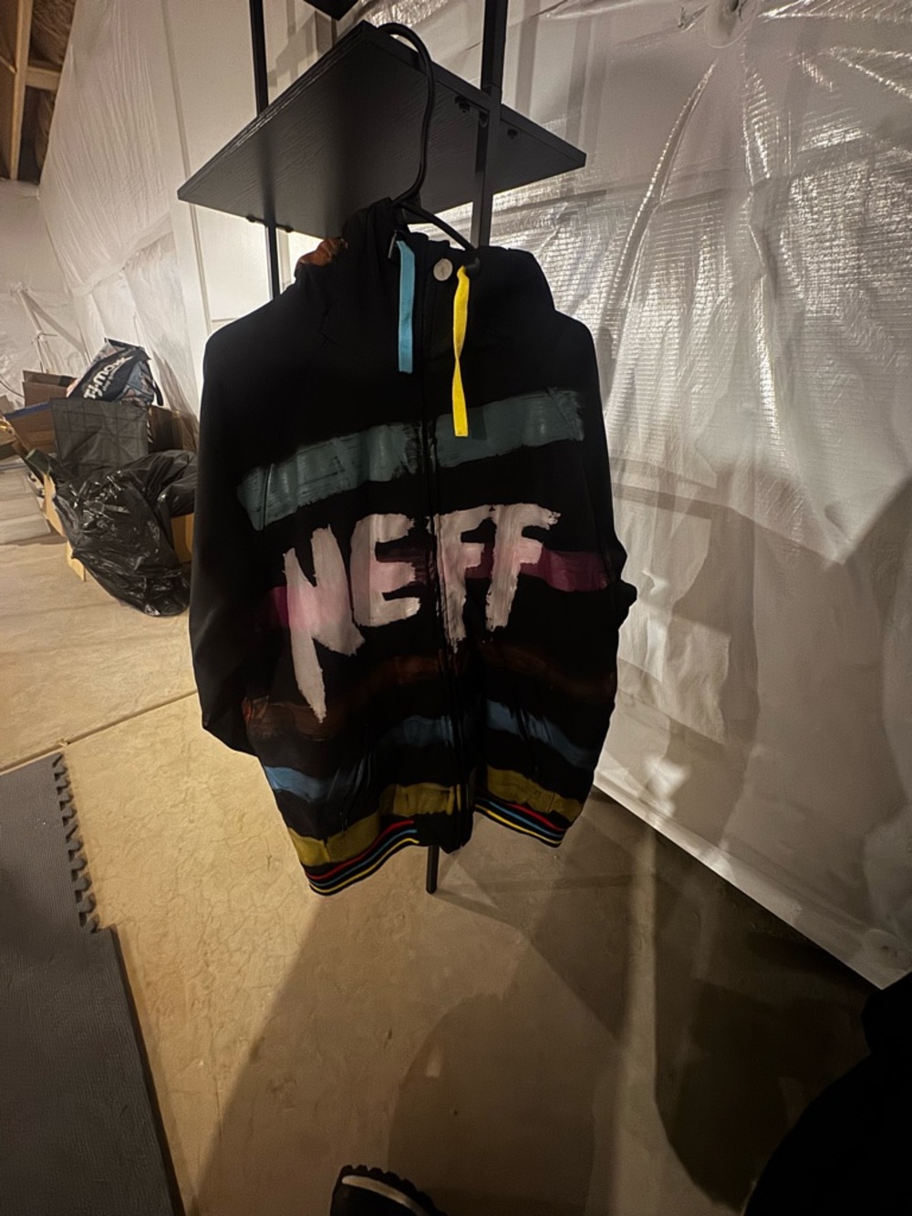 Neff Black Hoodie Jacket with Multicolor Brushstroke Logo